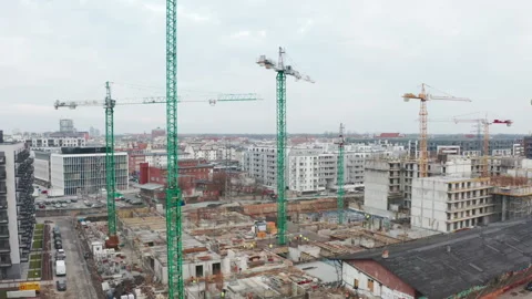 Cinematic Fly-through of a Housing Construction Site in Poland Stock Footage 315950469