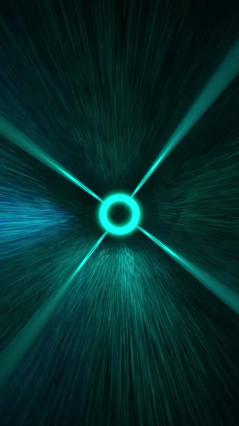Cinematic Flying Neon Ring in Metallic Pulsing Tunnel Seamless Loop Vertical Stock-Footage 325512741
