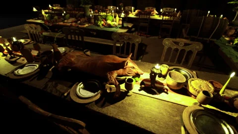 Cinematic food imagery emphasizing shadows and textures with ceramic elements Video stock 333555269