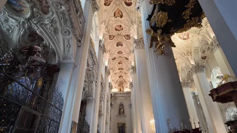Cinematic footage of ceiling vault in the side nave of Mariazell Basilica Видео 347078058