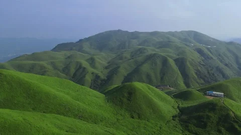 Cinematic Forward Aerial Over Rolling Alpine Hills Wugong Mountain China Video stock 330286655