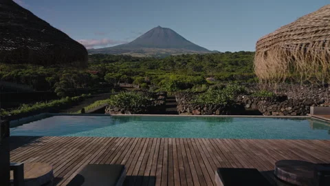 Cinematic Forward Camera Movement Toward Mount Pico Volcano from a Luxury Stock Footage 334665370