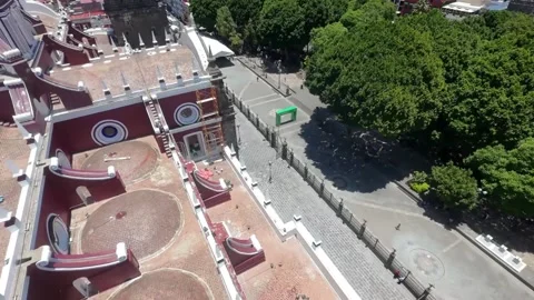 Cinematic FPV Drone Approach Flying Straight Toward Puebla Cathedral Facade Stock Footage 342540493