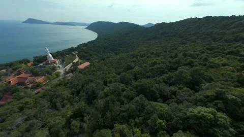 Cinematic FPV Drone Dive of Lady Buddha Statue and Ho Quoc Pagoda Vídeos de archivo 331624423