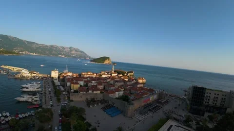 Cinematic FPV Drone Dive Over Budva Old Town and Marina Montenegro Stock Footage 294840161