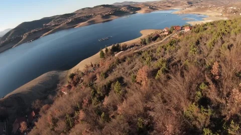 Cinematic FPV Drone Dive Over Nature by Tikvesh Lake, Macedonia Video stock 330610876