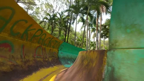 Cinematic FPV Drone Flight Through Abandoned Water Slides in Hue, Vietnam 库存影片 331427768