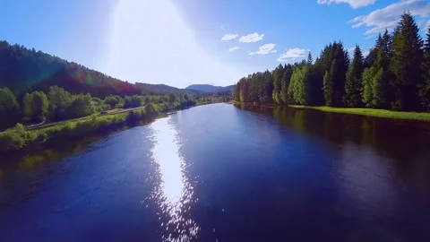 Cinematic FPV Drone Pass Over Forest River – Norway Aerial Footage Stock Footage 313442662