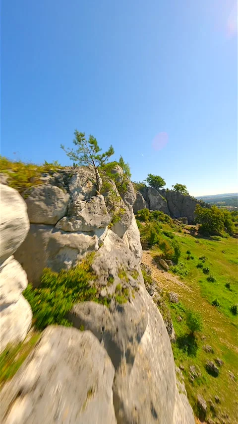 Cinematic FPV Flight Close To Giant Limestone Rocks In The Green Highlands Stock Footage 270246721