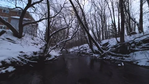 Cinematic fpv winter creek flythrough – original file edition Stock Footage 321320199