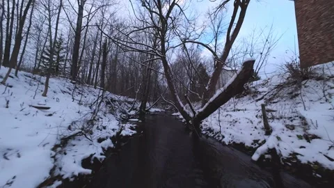 Cinematic fpv winter creek flythrough – original file edition Stock Footage 321320217