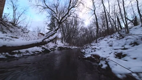 Cinematic fpv winter creek flythrough – original file edition Stock Footage 321320224