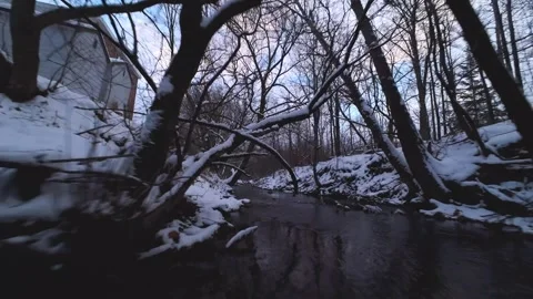 Cinematic fpv winter creek flythrough – original file edition Stock Footage 321320234