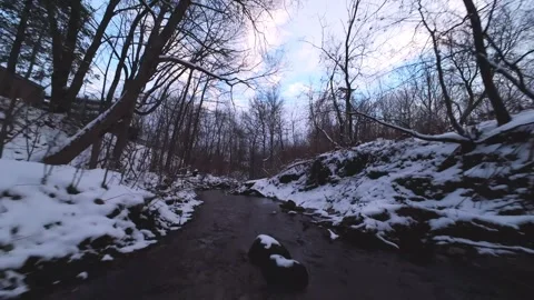 Cinematic fpv winter creek flythrough – original file edition Stock Footage 321320261