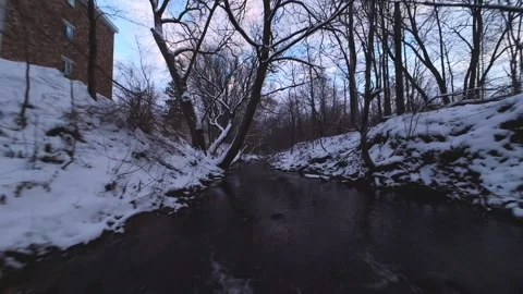 Cinematic fpv winter creek flythrough – original file edition Stock Footage 321320290
