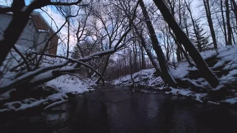 Cinematic fpv winter creek flythrough – original file edition Stock Footage 321320304