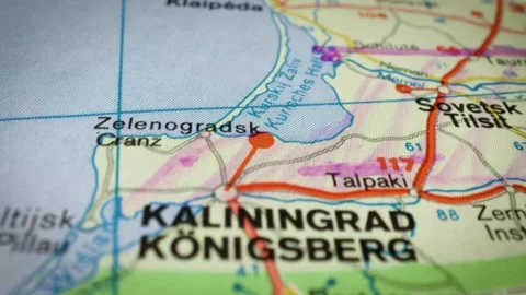 Cinematic glide over map focusing on maritime route to Kaliningrad Stockbeeldmateriaal 332798048