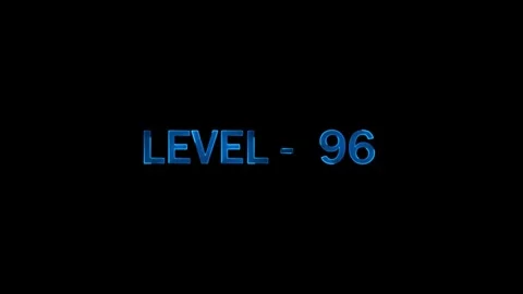 Cinematic glowing blue neon text reading level 96 appearing and fading on a.. Stock Footage 334157659