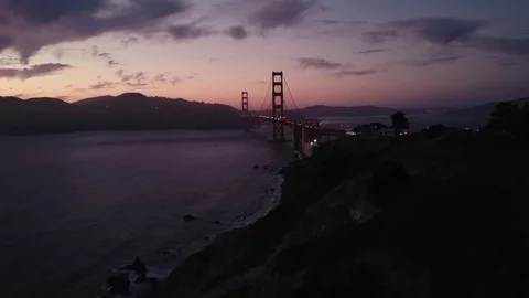Cinematic Golden Gate Bridge Sunset San Francisco Aerial 4K Stock Footage