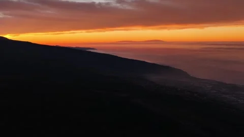Cinematic Golden Hour View of Teide and Tenerife Coastline Stock Footage 346500551