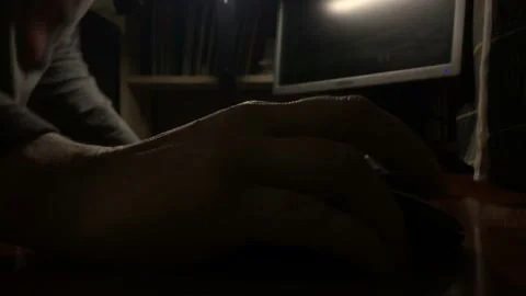 Cinematic home worker at the computer does the work remotely. Start work. Stockbeeldmateriaal 131443710