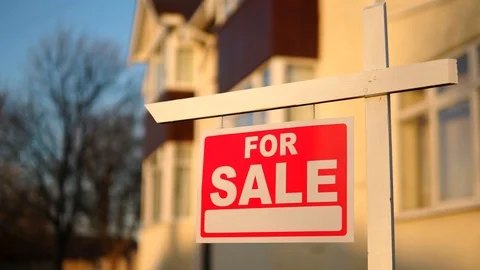 Cinematic House For Sale With Sign, 4K In The Suburbs Stock Footage