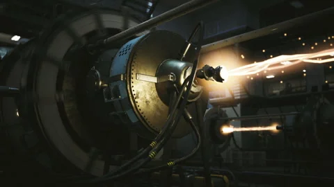 Cinematic industrial scene showcasing experimental rotor energy effects Stock Footage 340666182