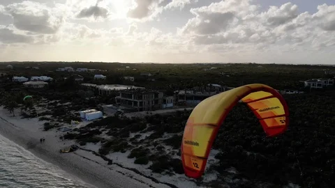 Cinematic Kite Surfer Drone Closeup - Long Bay Beach - Turks and Caicos, 4K Stock Footage 122017264