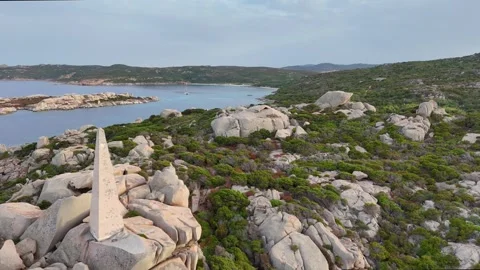 Cinematic Lateral Drone Passing Stone Lighthouse Sardegna Sunset Close V Stock Footage 333577472