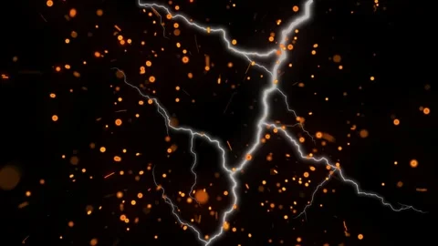 Cinematic Lightning Strikes with Glowing Orange Sparks on Black Background 스톡 동영상 334356015