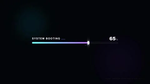 Cinematic loading bar displaying system booting percentage with energy sparks. Видео 339061632