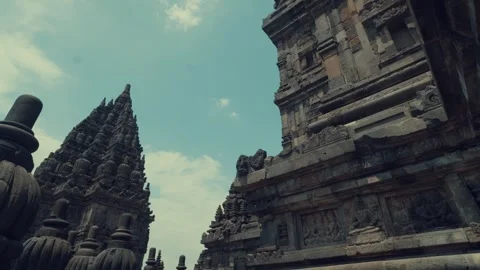 Cinematic Low Angle of Multiple Prambanan Temple Towers Stock Footage 333325882