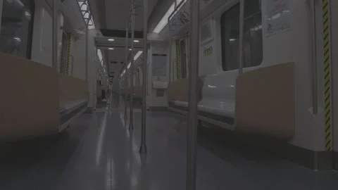 Cinematic Low Angle View of Empty Subway Car Moving Through City Vídeos de archivo 346252138