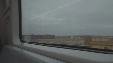 Cinematic Low Angle View of Empty Subway Car Moving Through City Stock Footage 346252145