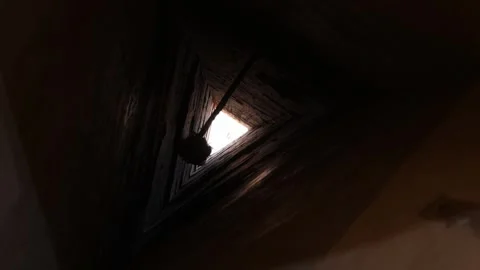 Cinematic low-angle view looking up inside an ancient Persian windcatcher - Stock Footage 347943386