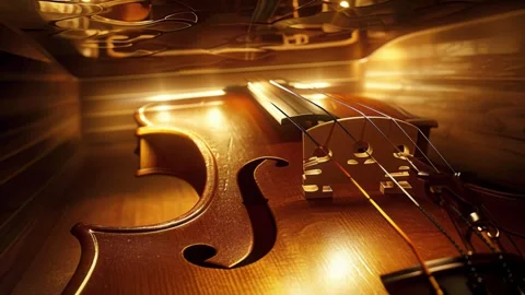 Cinematic macro shot of abstract violin bridge and strings Stock Footage 316744103