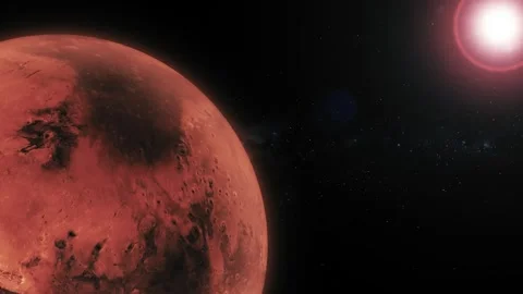 Cinematic Mars Planet Scene in Galaxy Environment with Stars and Nebula Cloud Stock Footage 337079340