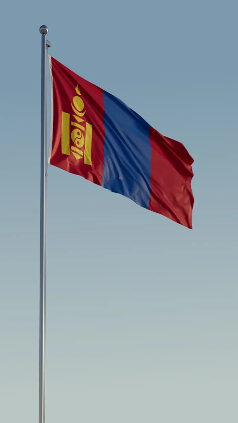 Cinematic Mongolia Flag Waving Against Blue Sky - Vertical Loop Stock Footage 320941710