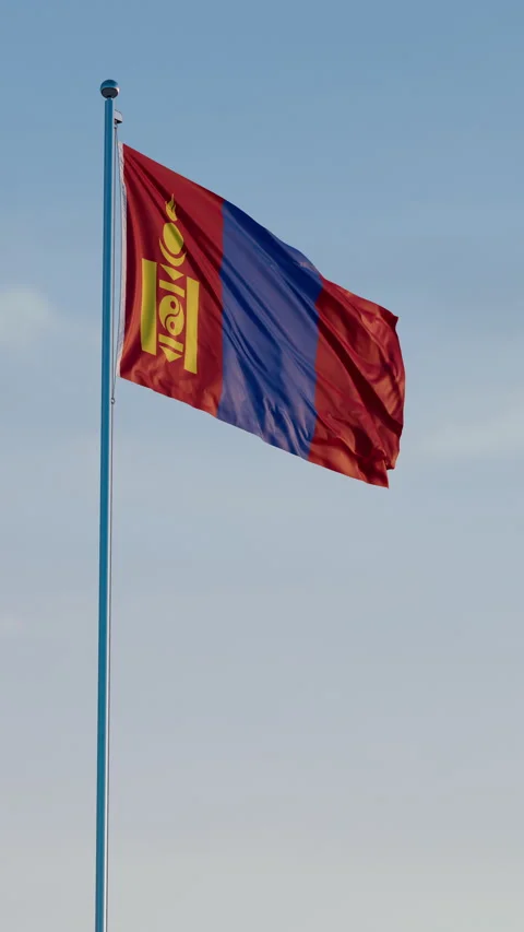 Cinematic Mongolia Flag Waving - Vertical Dolly Out Stock Footage 322177323