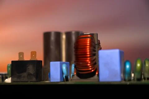 Cinematic Moody Close-up of Electronic Components at Sunset Stock Photos