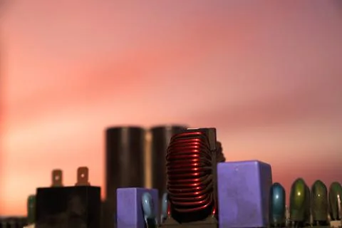 Cinematic Moody Close-up of Electronic Components at Sunset Stock Photos