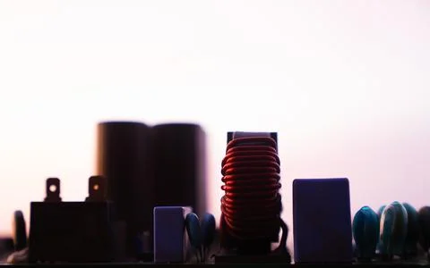 Cinematic Moody Close-up of Electronic Components at Sunset Stock Photos