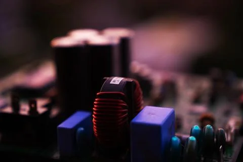 Cinematic Moody Close-up of Electronic Components at Sunset Stock Photos