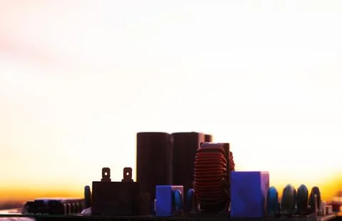 Cinematic Moody Close-up of Electronic Components at Sunset Stock Photos
