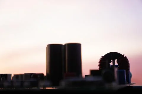 Cinematic Moody Close-up of Electronic Components at Sunset Stock Photos