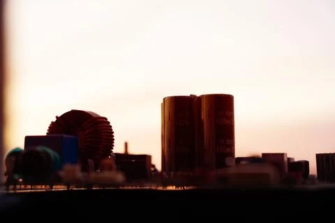 Cinematic Moody Close-up of Electronic Components at Sunset Stock Photos