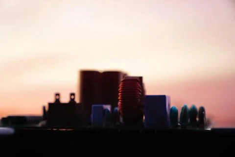 Cinematic Moody Close-up of Electronic Components at Sunset Stock Photos
