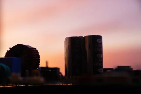 Cinematic Moody Close-up of Electronic Components at Sunset Stock Photos