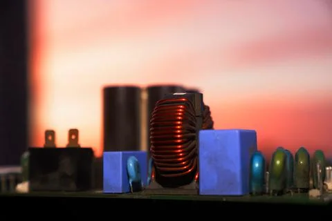 Cinematic Moody Close-up of Electronic Components at Sunset Stock Photos