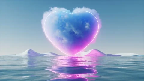 Cinematic motion graphics of glowing heart cloud floating over ocean with n.. 스톡 동영상 332222555